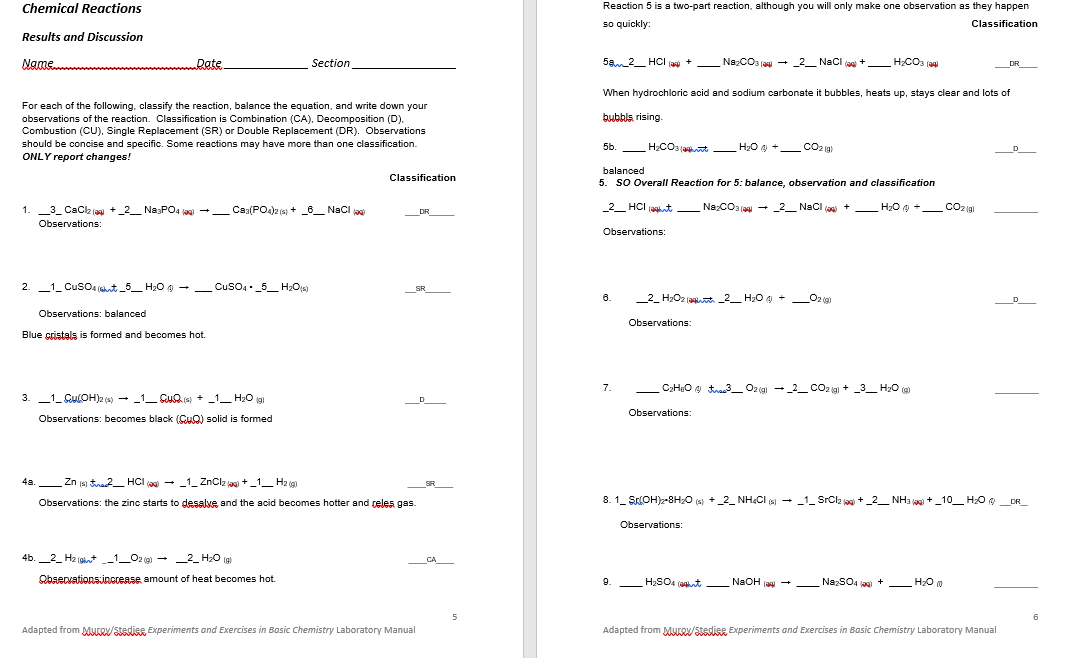 Solved Chemical Reactions Reaction 5 is a two-part reaction, | Chegg.com