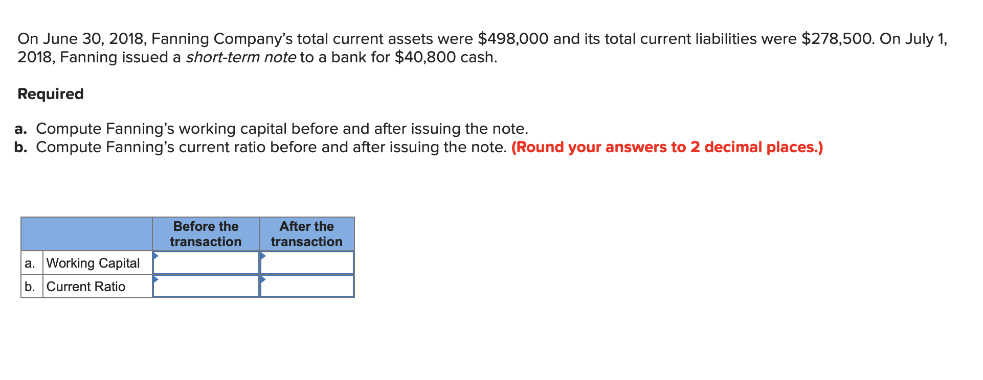 Solved On June 30, 2018, Fanning Company's total current | Chegg.com