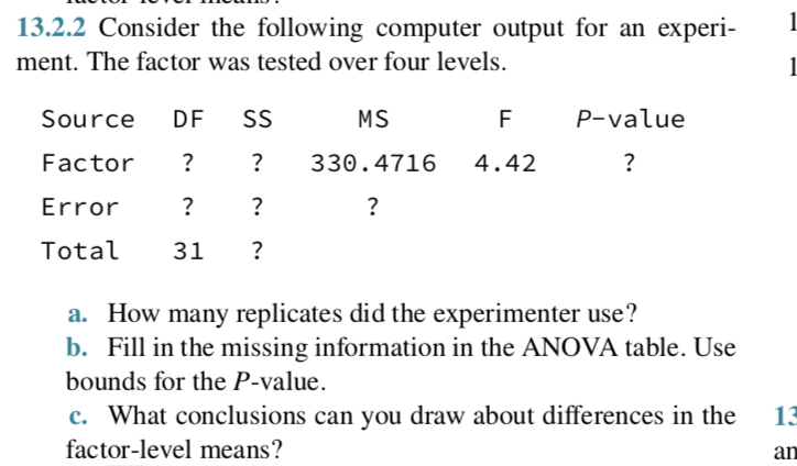 Solved 1 13.2.2 Consider the following computer output for | Chegg.com