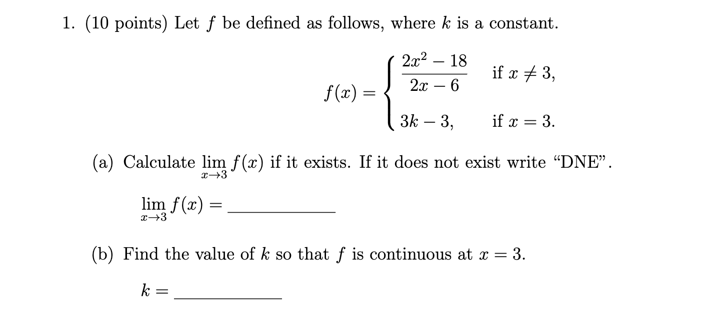 Solved 1 10 Points Let F Be Defined As Follows Where K