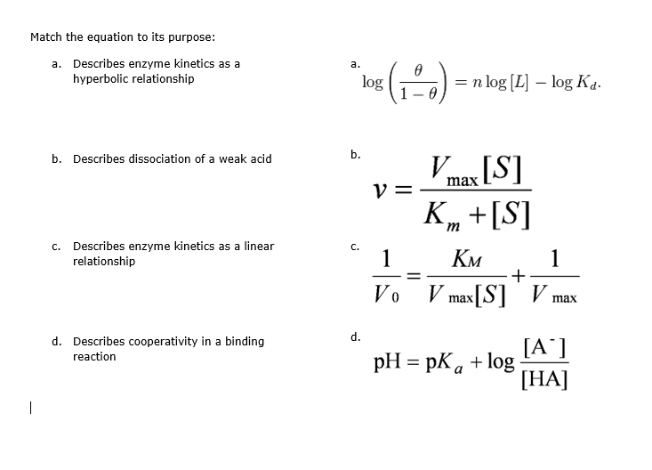 Solved Match the equation to its purpose a. Describes
