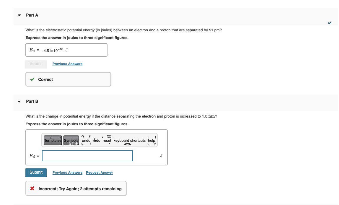 Solved Part A What is the electrostatic potential energy in | Chegg.com