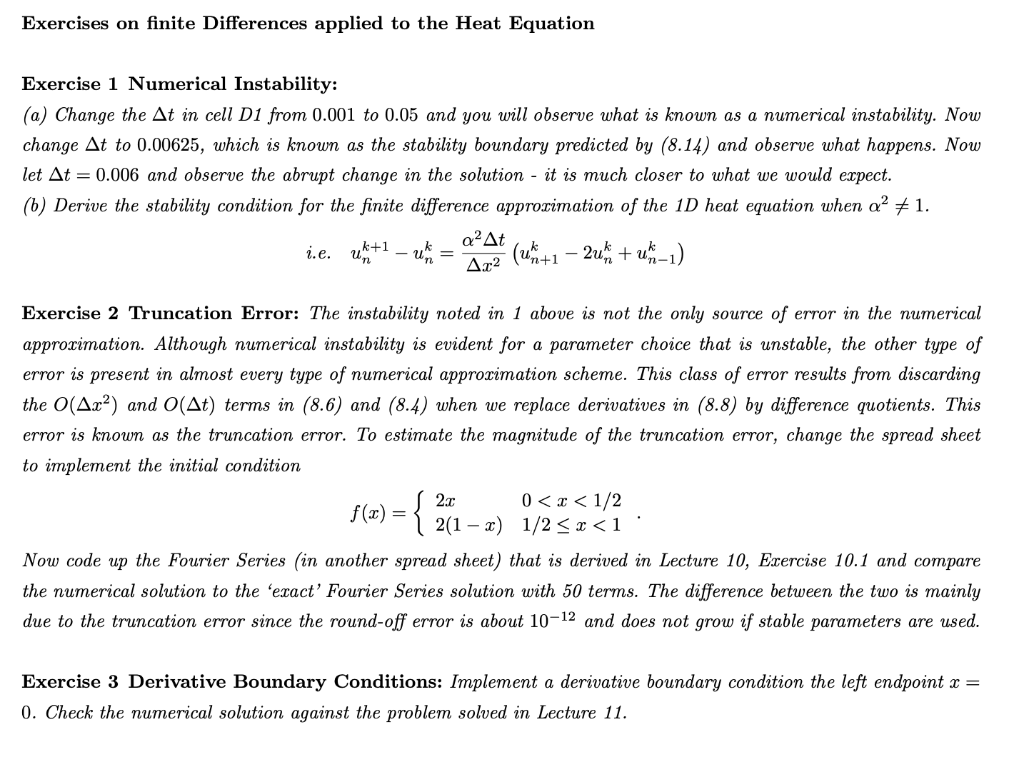 Solved Exercises on finite Differences applied to the Heat | Chegg.com