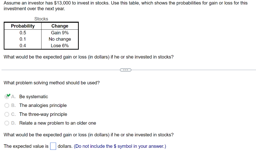 Solved Assume An Investor Has $13,000 To Invest In Stocks. | Chegg.com