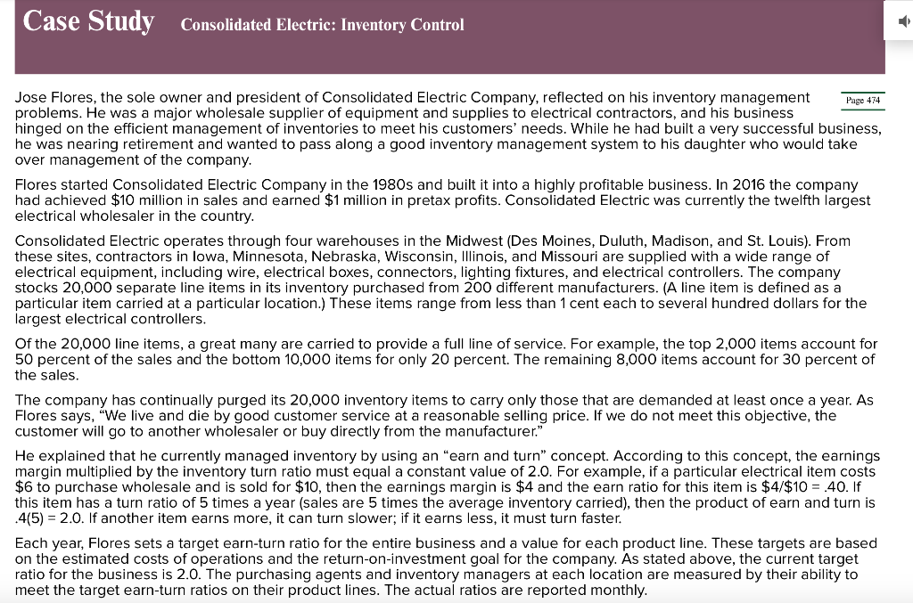 case study consolidated electric inventory control