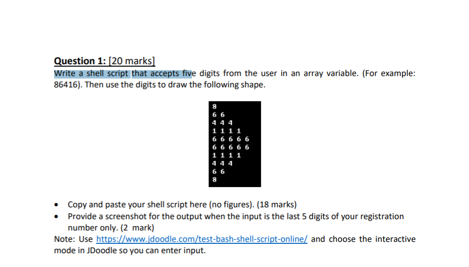 Solved Question 1 Marks Write A Shell Script That Chegg Com
