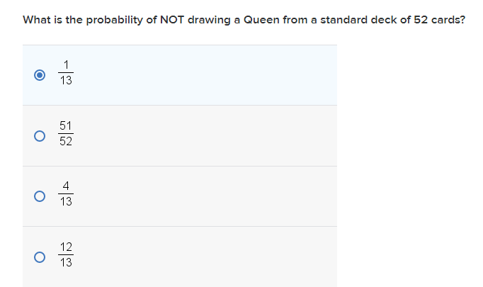 Solved What Is The Probability Of Not Drawing A Queen Fro Chegg Com