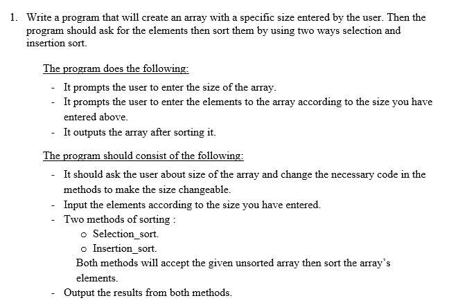 Solved 1. Write a program that will create an array with a | Chegg.com