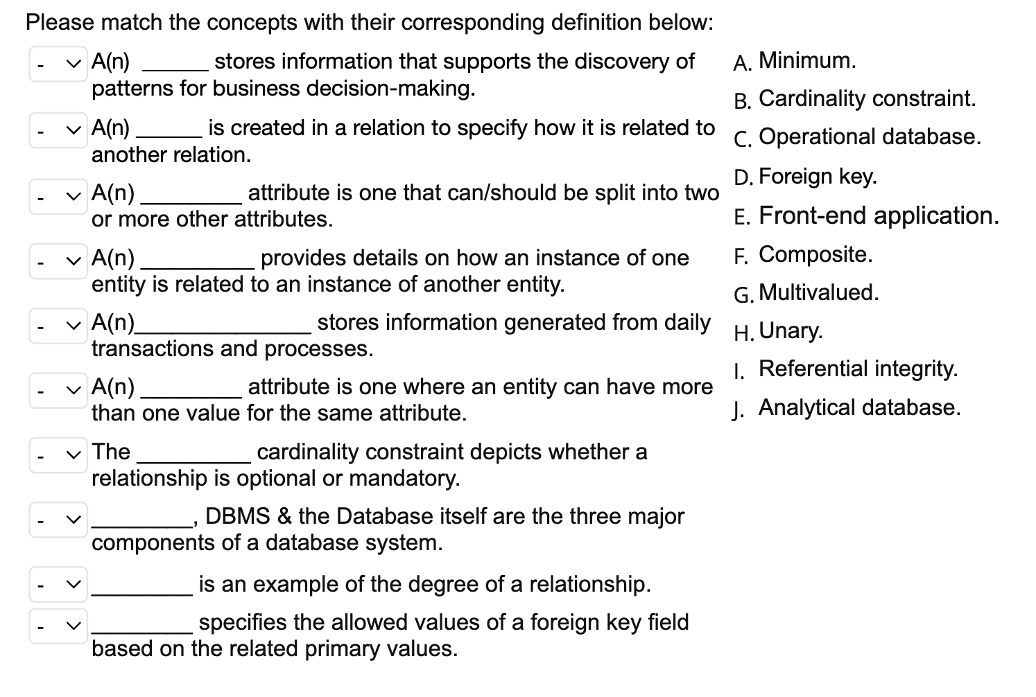 Solved Please Match The Concepts With Their Corresponding | Chegg.com