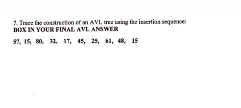 Solved 7. Trace the construction of an AVL tree using the | Chegg.com