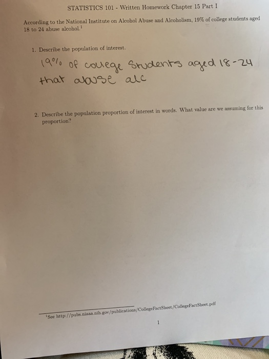 Solved STATISTICS 101 - Written Homework Chapter 15 Part I | Chegg.com