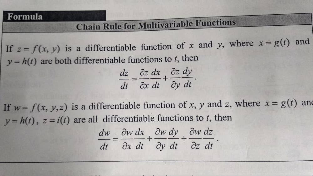 Solved Formula Chain Rule For Multivariable Functions If Chegg Com