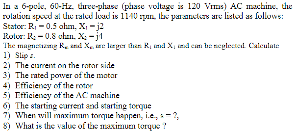Solved In a 6-pole, 60-Hz, three-phase (phase voltage is 120 | Chegg.com