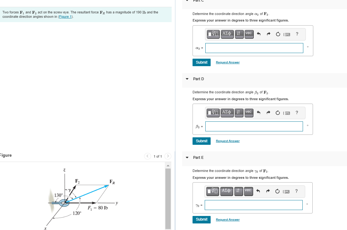 Solved Two forces F1 and F2 act on the screw eye. The | Chegg.com
