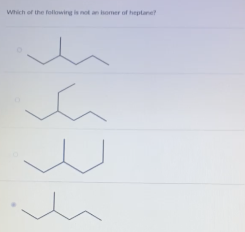 Solved Which of the following is not an isomer of heptane? | Chegg.com