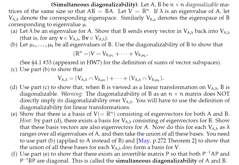 Solved (Simultaneous Diagonalizability). Let A, B Ben X N | Chegg.com