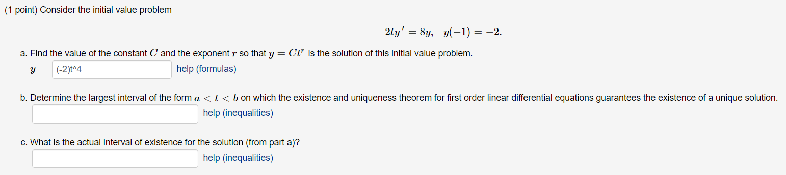 Solved (1 Point) Consider The Initial Value Problem 2ty' = | Chegg.com