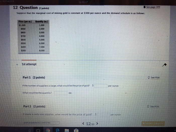 Solved 12 Question z points) See page 399 Suppose that the | Chegg.com