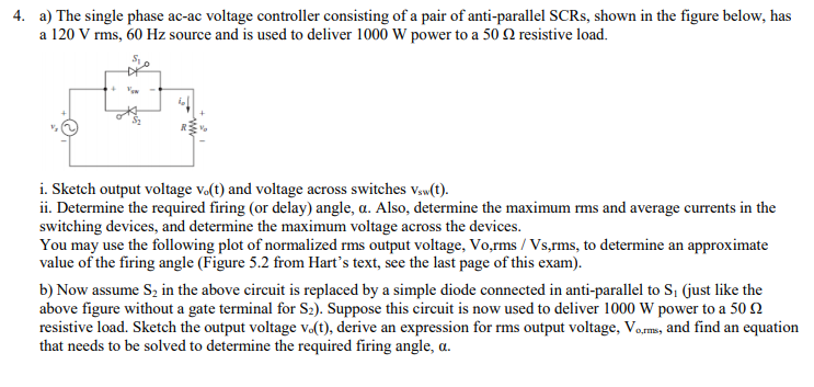 Solved 4. a) The single phase ac-ac voltage controller | Chegg.com