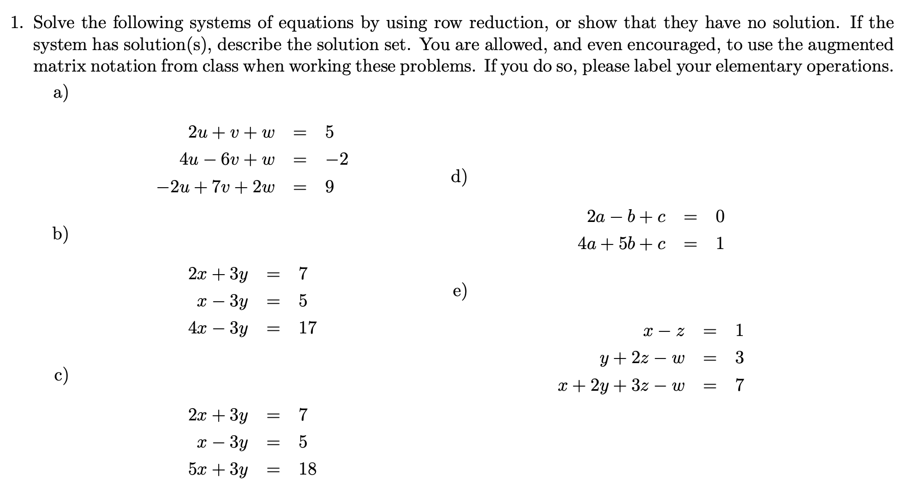 Solved 1. Solve the following systems of equations by using | Chegg.com