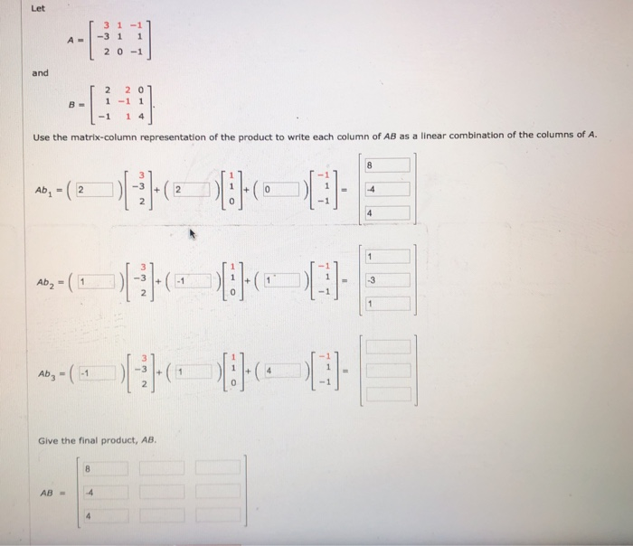 Matrix Column Representation Solved Let 3 1 -1 A-3 1 1 2 0 -1 and 2201 -1 1 4 Use the | Chegg.com