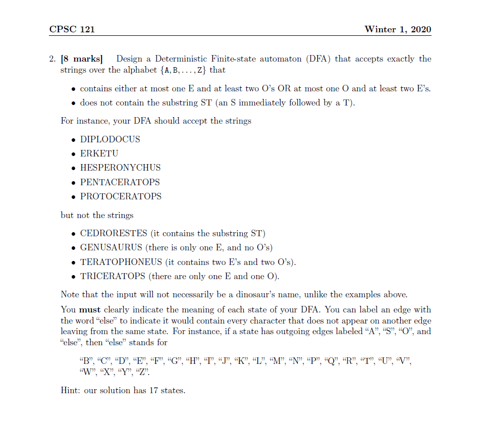 Cpsc 121 Winter 1 2 8 Marksdesign A Determ Chegg Com