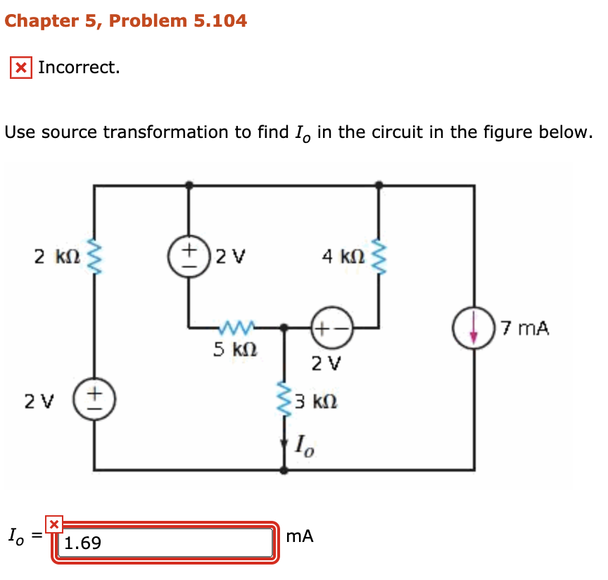 Solved Chapter 5, Problem 5.104 X Incorrect. Use source | Chegg.com
