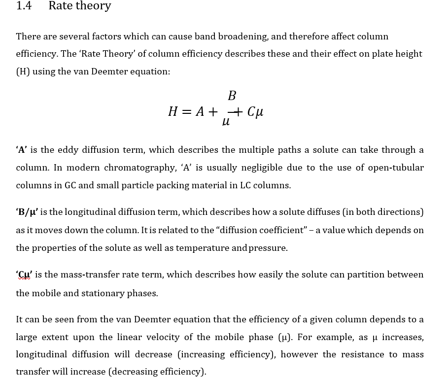 Experiment Gas Chromatography Column efficiency is