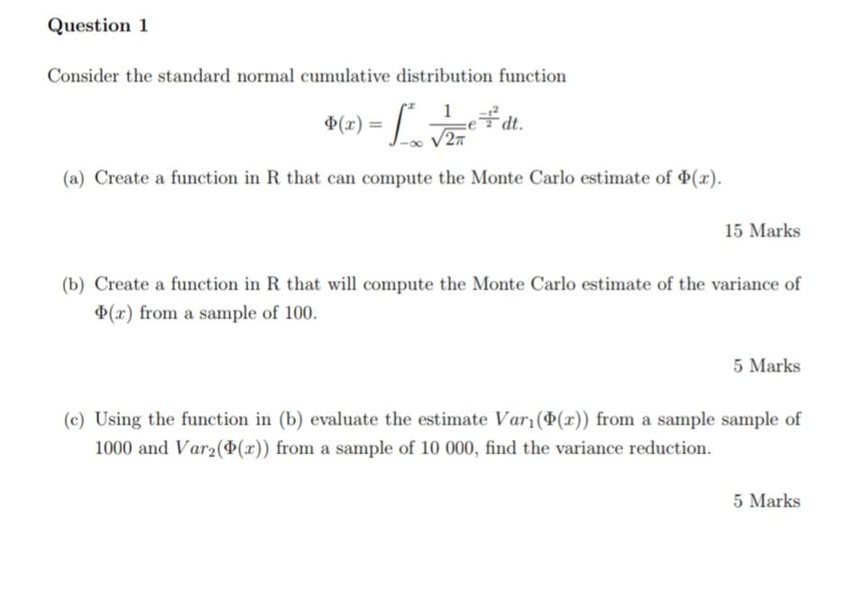 Solved Question 1 Consider the standard normal cumulative | Chegg.com