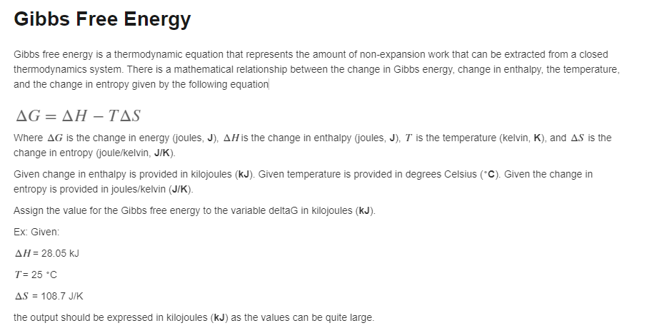 Solved Gibbs Free Energy Gibbs Free Energy Is A | Chegg.com