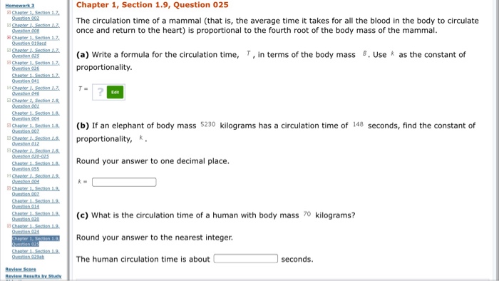 Solved The circulation time of a mammal (that is, the | Chegg.com