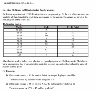 Solved Control Structure : if...else if.... Question #1: | Chegg.com