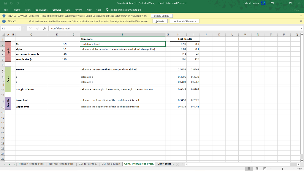 Solved Statistics Soler (1) Protected Vicw) - Excel | Chegg.com