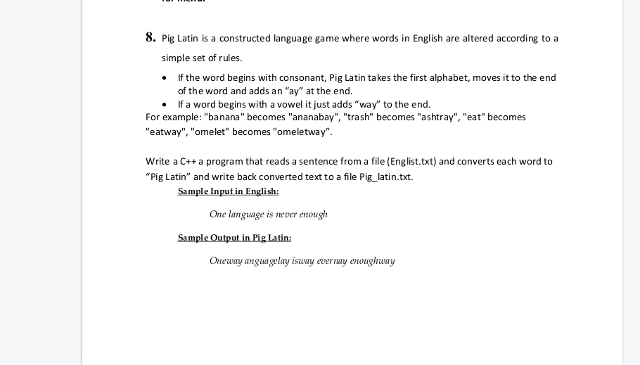 solved-8-pig-latin-is-a-constructed-language-game-where-chegg