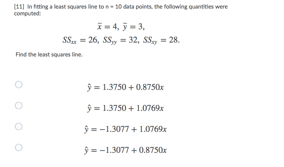 Solved [11] In fitting a least squares line to n = 10 data | Chegg.com