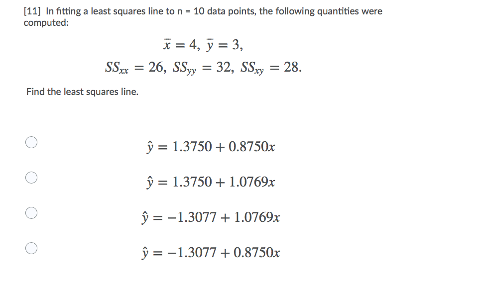 Solved [11] In Fitting A Least Squares Line To N = 10 Data | Chegg.com