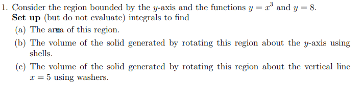 Solved 1. Consider the region bounded by the y-axis and the | Chegg.com