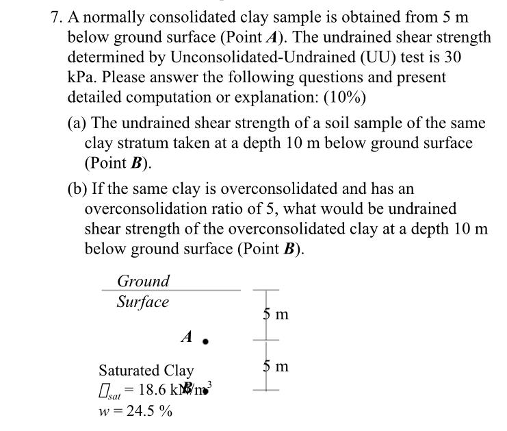 Solved 7. A normally consolidated clay sample is obtained | Chegg.com 