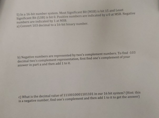 Solved 5) In a 16-bit number system. Most Significant Bit | Chegg.com