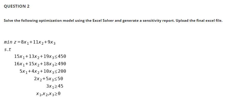 Solved QUESTION 2 Solve the following optimization model | Chegg.com