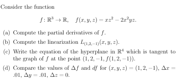 Solved Consider The Function F R3 R F Y Z 2z2 Chegg Com