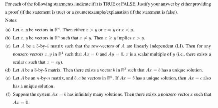 Solved For each of the following statements, indicate if it | Chegg.com