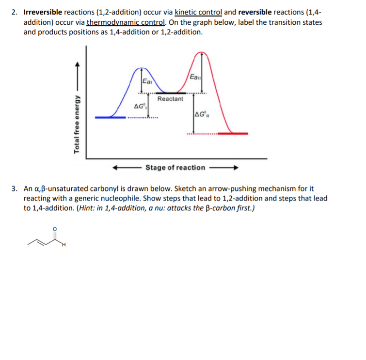 Solved 2. Irreversible reactions (1,2-addition) occur via | Chegg.com