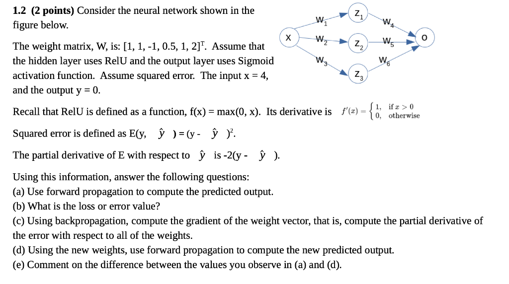 Solved 1.2 (2 Points) Consider The Neural Network Shown In | Chegg.com