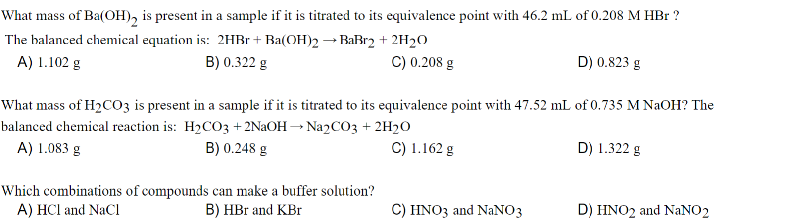 Solved What mass of Ba(OH)2 is present in a sample if it is | Chegg.com