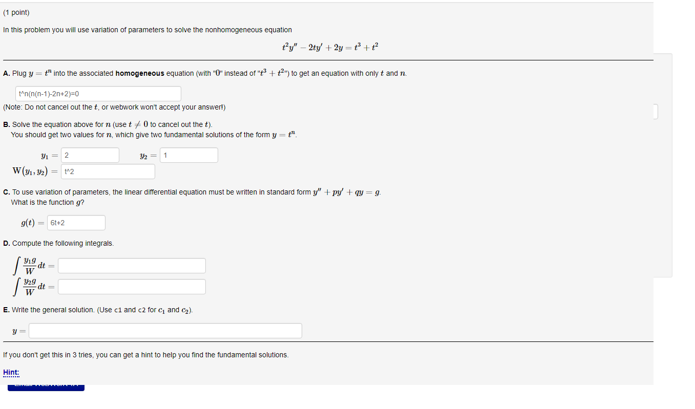 Solved (1 point) In this problem you will use variation of | Chegg.com