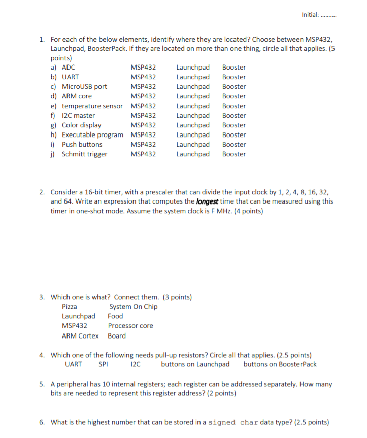 Solved Initial: 1. For each of the below elements, identify