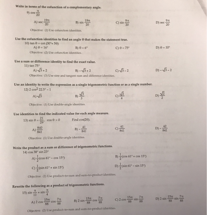 Solved Write in terms of the cofunction of a complementary | Chegg.com