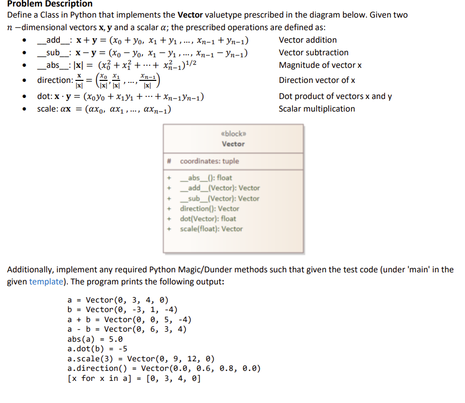 define-a-class-in-python-that-implements-the-vector-chegg