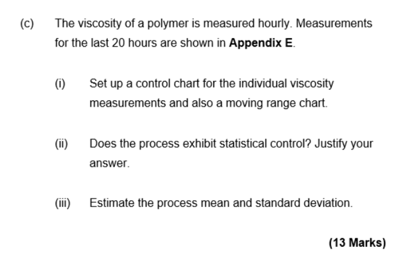 Solved (c) ﻿The viscosity of a polymer is measured hourly. | Chegg.com